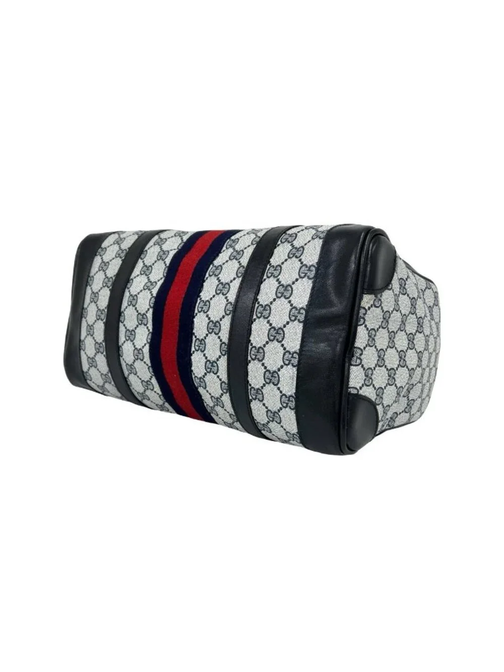 Gucci Vintage Sherry Line GG Pattern Leather Mini Boston Bag Navy